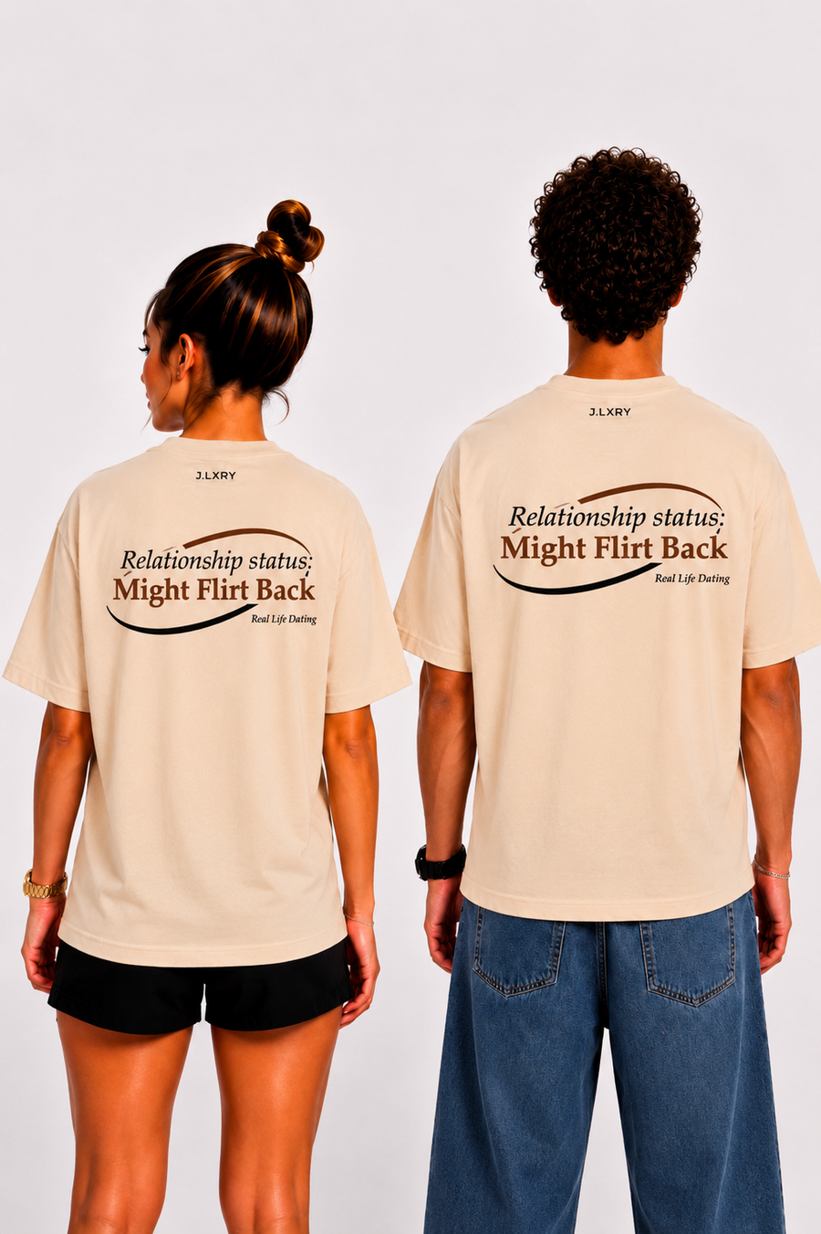 Might Flirt Back Oversized Beige T-Shirt