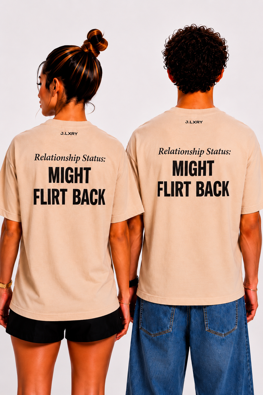 Might Flirt Back Oversized Beige T-Shirt