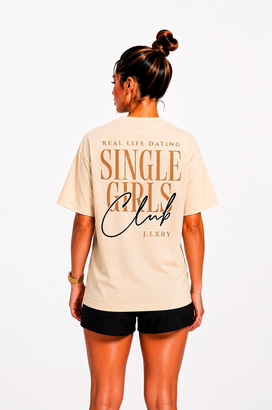Single Girls Club Oversized Beige T-Shirt